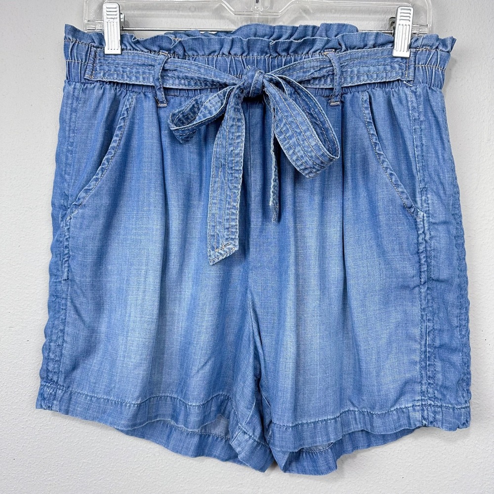 Knox Rose Chambray Shorts Womens M‎ Blue Lyocell Paperbag Waist Tie Front Flowy